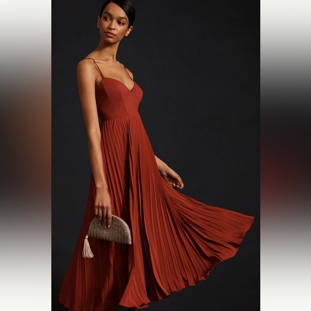 By Anthropologie deep red Sweetheart Bodice Midi Dress medium petite